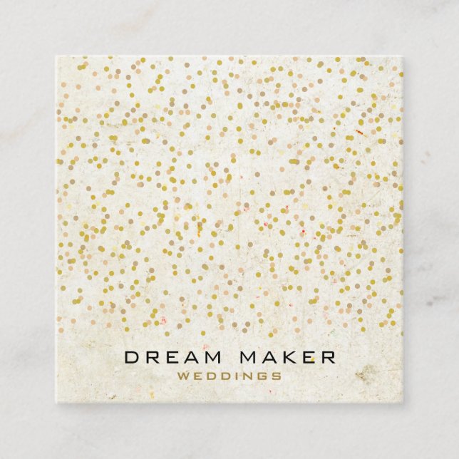 Gold Confetti Rustic Boho Square Business Card (Front)