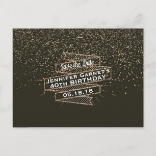 Gold Confetti Save the Date Elegant Birthday Party Announcement Postcard