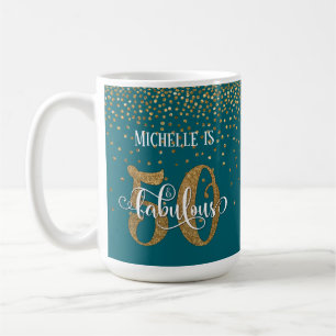 Gold Confetti Script 50 & Fabulous Over Teal Coffee Mug