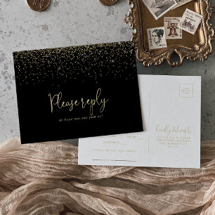 Gold Confetti Script Menu Choice RSVP Postcard
