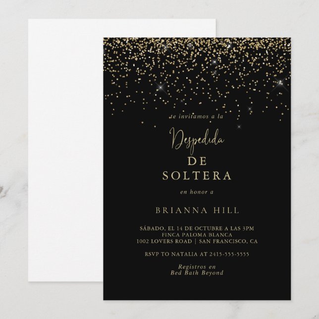 Gold Confetti Script Spanish Bridal Shower    Invitation (Front/Back)