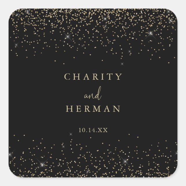 Gold Confetti Script Wedding Envelope Seals (Front)