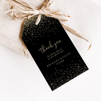Gold Confetti Script Wedding Thank You  Gift Tags