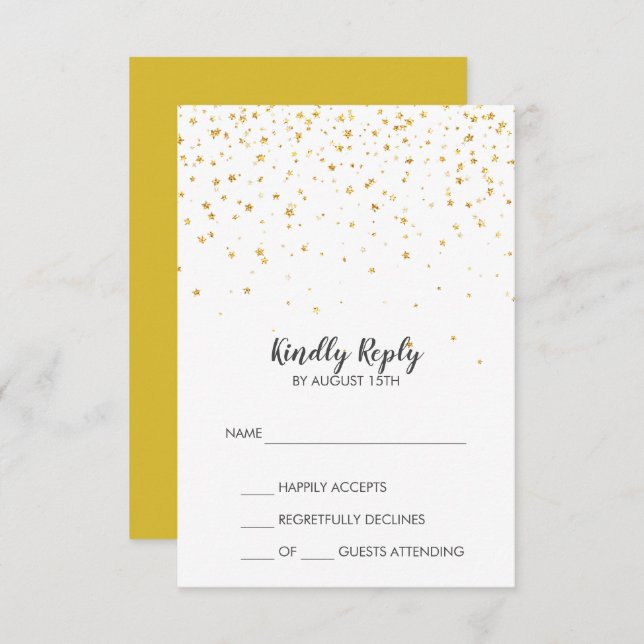 Gold Confetti Simple Wedding RSVP Card (Front/Back)