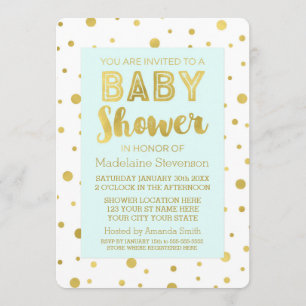 Gold Confetti Sky Blue Baby Shower Invitations