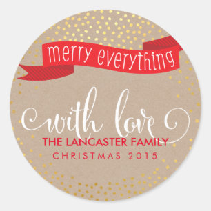 GOLD CONFETTI SNOW PHOTO merry everything banner Classic Round Sticker