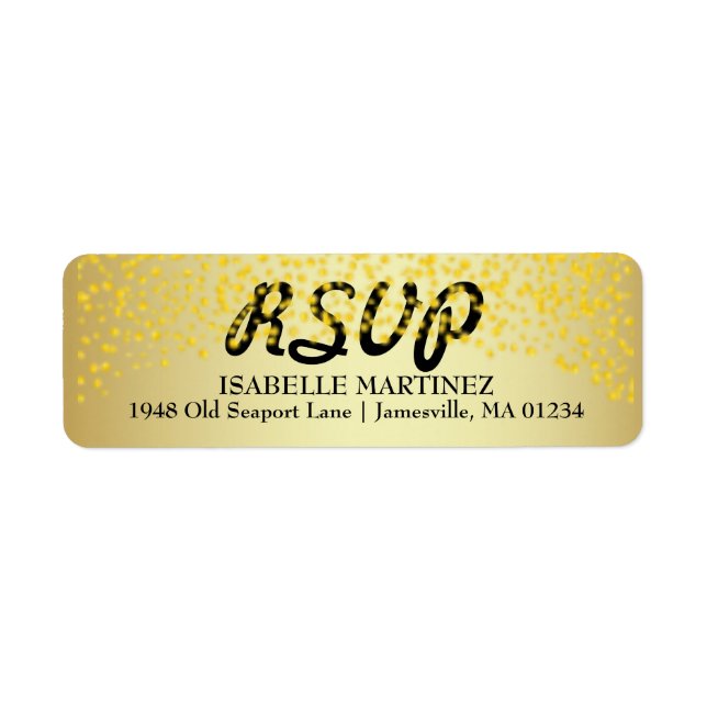 Gold Confetti Sparkle RSVP Adresse de retour Étiqu (Devant)