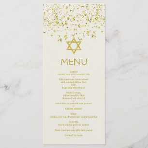 Gold confetti, Star of David Bat Mitzvah Menu Card