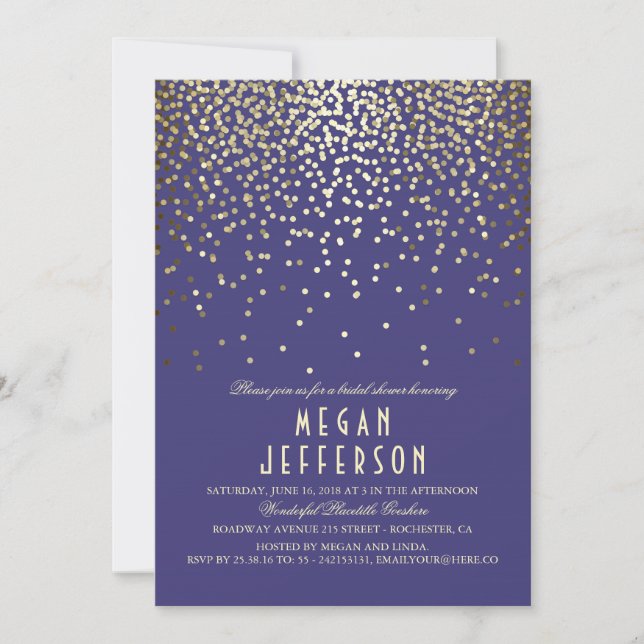 Gold Confetti - Starry Lights Navy Bridal Shower Invitation (Front)