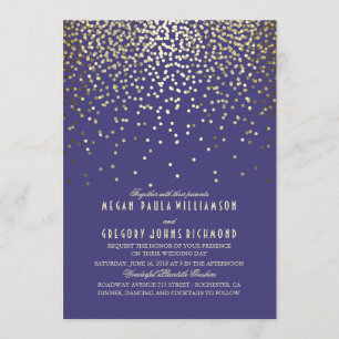 Gold Confetti - Starry Lights Navy Wedding Invitation