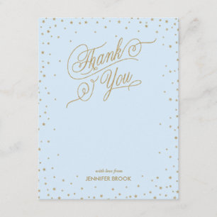 Gold Confetti Stars Carte de remerciements bleue