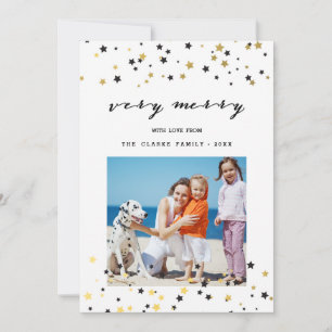 Gold Confetti Stars   Holiday Photo Card