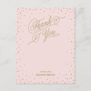 Gold Confetti Stars Pink Thank You Card