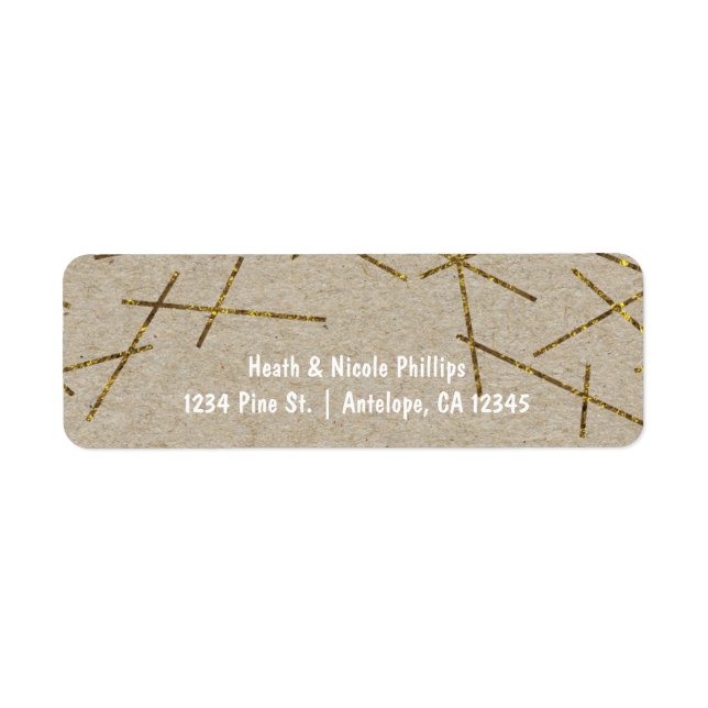 Gold Confetti Sticks Rustic Holiday Address Labels (Front)