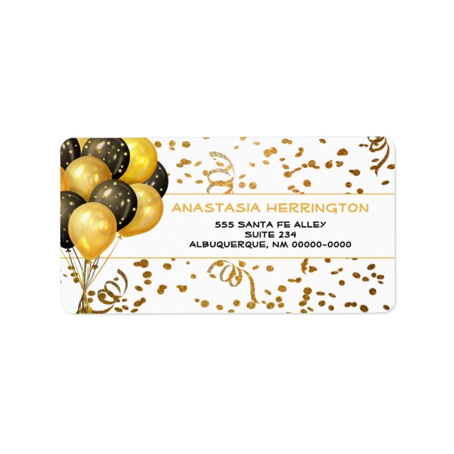 Gold Confetti Streamers Balloon Bundle Festive Label (Front)