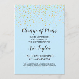 Gold Confetti sur Blue Change Plans Faire-part