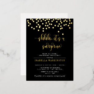 Gold Confetti Surprise Birthday Party Foil Invitation Postcard