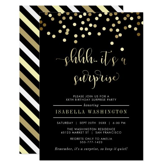 Gold Confetti Surprise Birthday Party Invitation