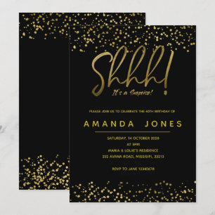 Gold Confetti Surprise Invitation de fête d'annive