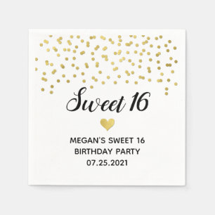 Gold Confetti Sweet 16 Birthday Napkin