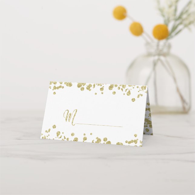 Gold Confetti Table Name Seating Place Card (Front)