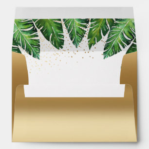 Gold Confetti & Tropical Palm Leaves Wedding Envelopes