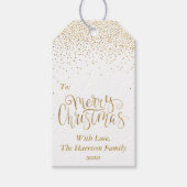 Gold Confetti Typography Merry Christmas Gift Tags (Front)