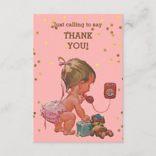 Gold Confetti Vintage Baby on Phone Thank You Card