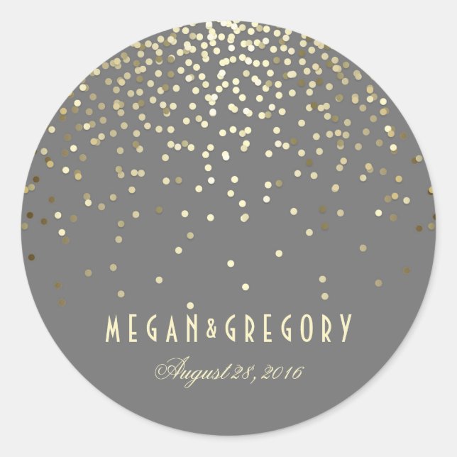 Gold Confetti Wedding Classic Round Sticker (Front)