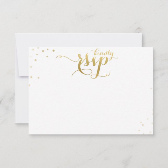 Gold Confetti Wedding Invitation Blank RSVP Card (Front)