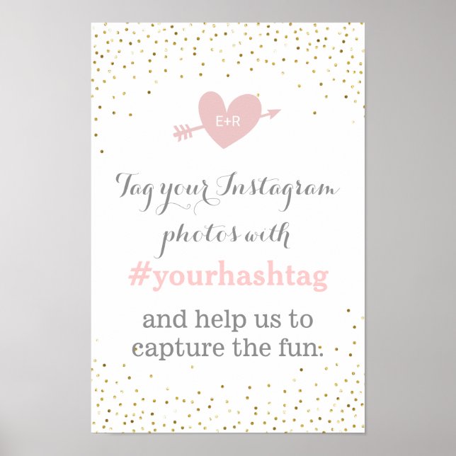 Gold Confetti Wedding Photos Hashtag Sign (Front)