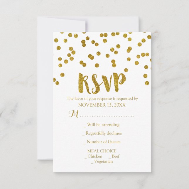 Gold Confetti Wedding RSVP Cards (Front)