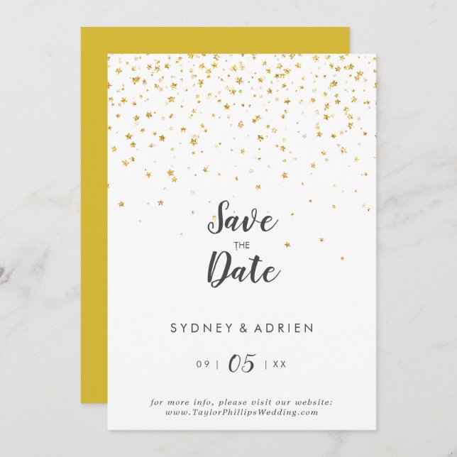 Gold Confetti Wedding Save The Date (Front/Back)