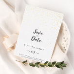Gold Confetti Wedding Save The Date Gold<br><div class="desc">This gold confetti wedding save the date gold foil invitation is perfect for a simple,  elegant wedding. The design features real gold foil glitter confetti with raised texture,  on a white background with contrasting classy dark grey calligraphy. QSD111</div>