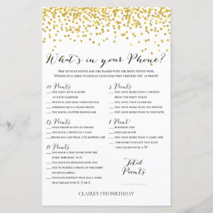 Gold Confetti What's in your phone Birthday Game
