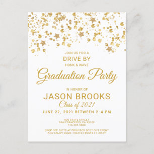 Gold Confetti White Graduation Party Drive By Announcement Postcard