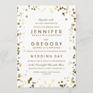 Gold Confetti White Modern and Elegant Wedding Invitation