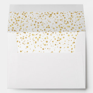 Gold Confetti   White Wedding Invitation Envelope