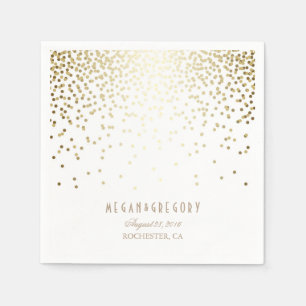 Gold Confetti White Wedding Napkin