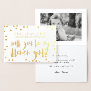 Gold Confetti Will You Be My Flower Girl Photo Foil Card
