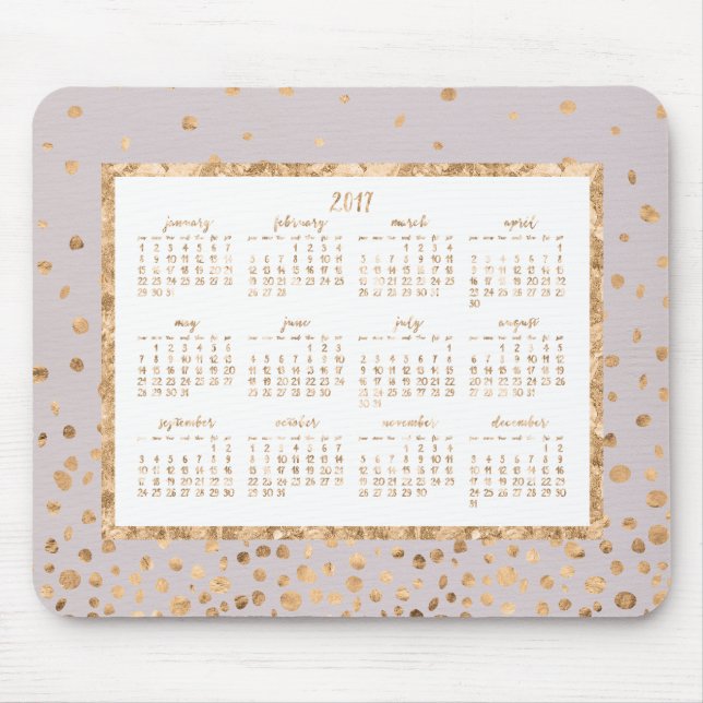 Gold Confetti Yearly 2017 Calendar Mouse Pads Pink (Front)