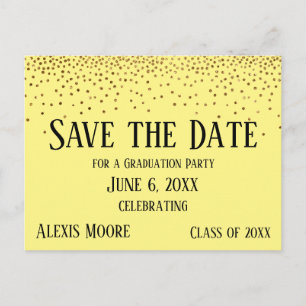 Gold Confetti Yellow Graduation Save the Date Postcard