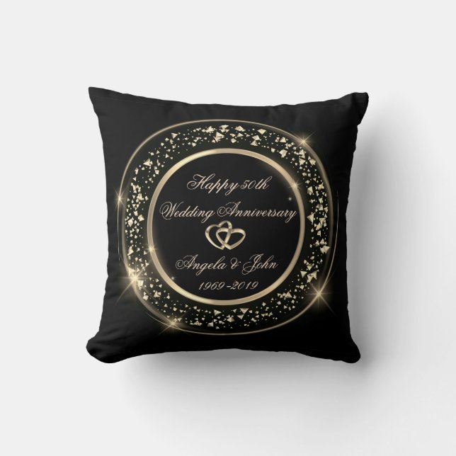 Gold Conffeti,Heart 50th Wedding Anniversary Throw Pillow (Front)