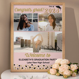 Gold Congrats Grad 3 photo collage Welcome Sign