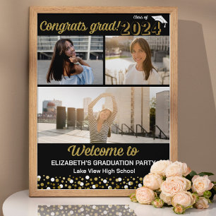 Gold Congrats Grad 3 photo collage Welcome Sign