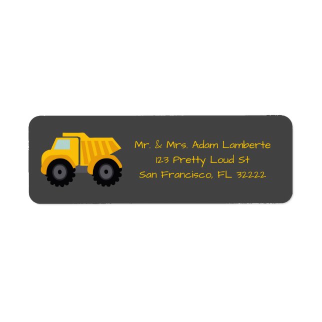Gold Construction Dump Truck Return Address Label (Front)