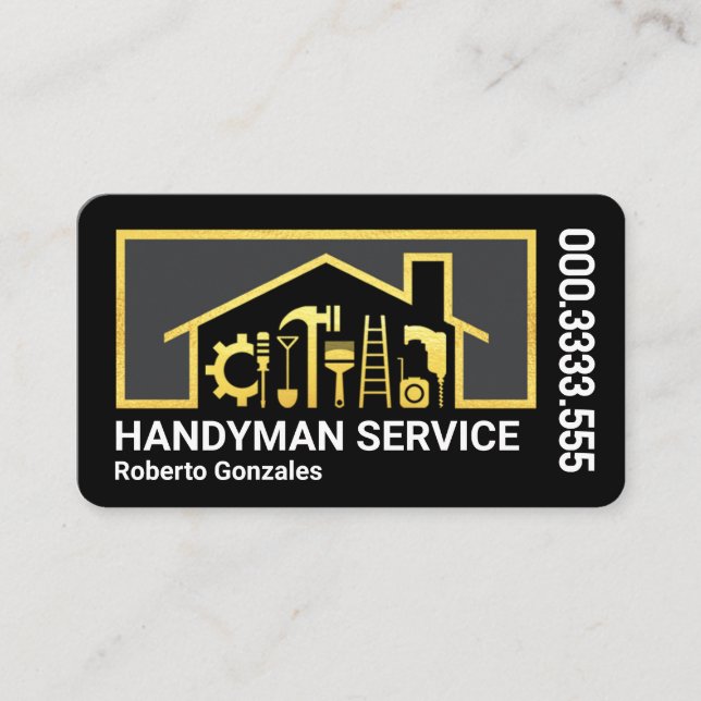 Gold Construction Tools Home Frame  Business Card (Front)