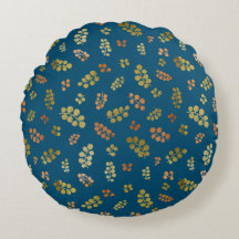 Gold Copper Berries on Navy Round Pillow