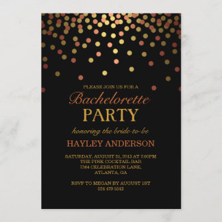 Gold & Copper Confetti Bachelorette Invitation