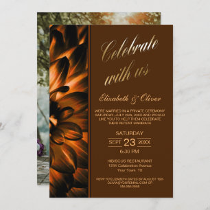 Gold Copper Floral Photo Wedding Reception Invitation